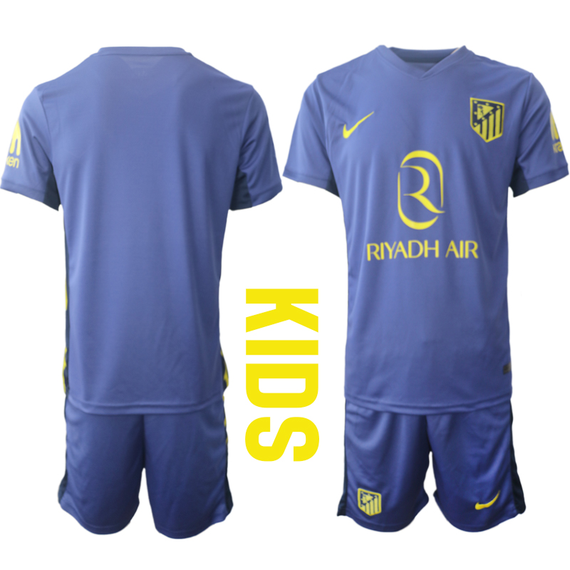 Youth 2025-2026 Club Atletico Madrid away Blue Blank Soccer Jersey->youth soccer jersey->Youth Jersey